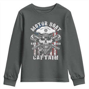 Motor Boat Captain Youth Sweatshirt Patriotic American Flag TS09 Dark Heather Print Your Wear
