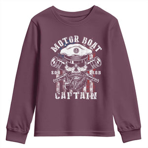 Motor Boat Captain Youth Sweatshirt Patriotic American Flag TS09 Maroon Print Your Wear