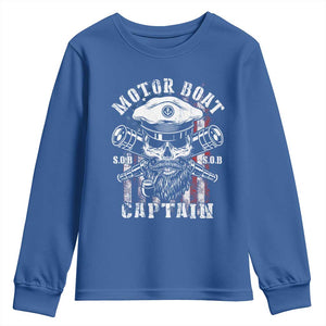 Motor Boat Captain Youth Sweatshirt Patriotic American Flag TS09 Royal Blue Print Your Wear