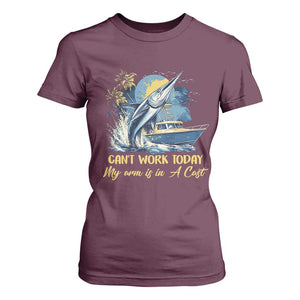 Fishing Boat T Shirt For Women Fish More Worry Less TS09 Maroon Print Your Wear