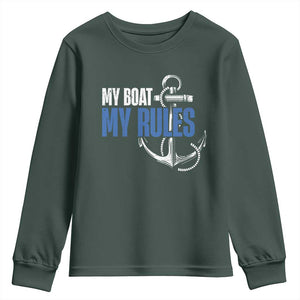 I'm The Captain Youth Sweatshirt My Boat My Rules TS09 Dark Forest Green Print Your Wear