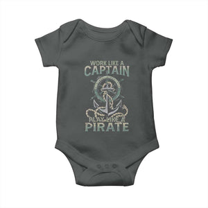 Funny Work Like A Captain Baby Onesie Play Like A Pirate TS09 Dark Heather Print Your Wear