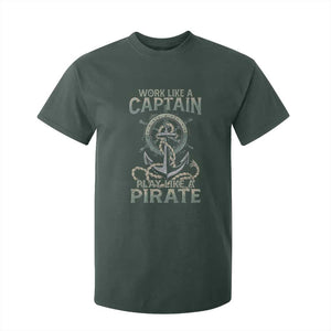Funny Work Like A Captain T Shirt For Kid Play Like A Pirate TS09 Dark Forest Green Print Your Wear