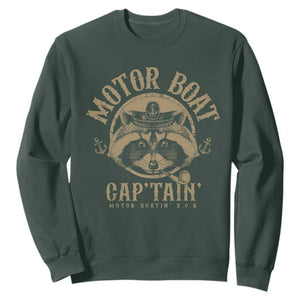 Funny Raccoon Motor Boat Captain Sweatshirt TS09 Dark Forest Green Print Your Wear