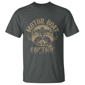 Funny Raccoon Motor Boat Captain T Shirt TS09 Dark Heather Print Your Wear
