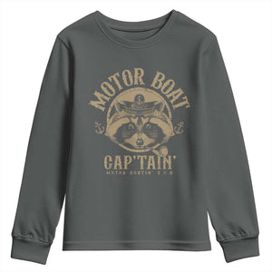 Funny Raccoon Motor Boat Captain Youth Sweatshirt TS09 Dark Heather Print Your Wear