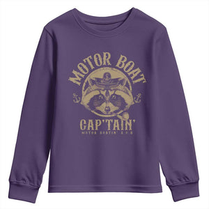 Funny Raccoon Motor Boat Captain Youth Sweatshirt TS09 Purple Print Your Wear