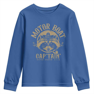 Funny Raccoon Motor Boat Captain Youth Sweatshirt TS09 Royal Blue Print Your Wear