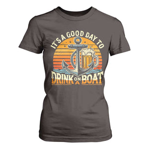 It's A Good Day To Drink On A Boat T Shirt For Women Retro Sunset TS09 Dark Chocolate Print Your Wear