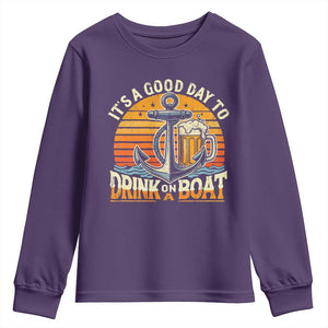 It's A Good Day To Drink On A Boat Youth Sweatshirt Retro Sunset TS09 Purple Print Your Wear