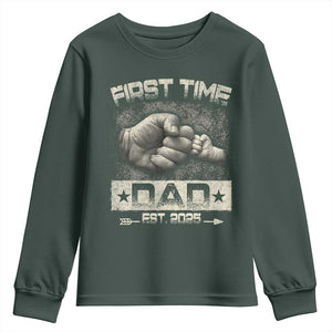 First Time Dad Est 2025 Youth Sweatshirt TS09 Dark Forest Green Print Your Wear