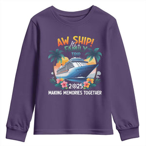 Aw Ship Its A Family Trip 2025 Youth Sweatshirt Cruising Trip Summer Vacation TS09 Purple Print Your Wear