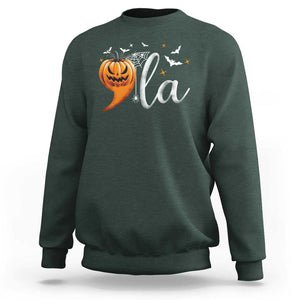 Halloween Comma La Harris Sweatshirt Kamala Support Pumkin Spooky Season TS09 Dark Forest Green Print Your Wear