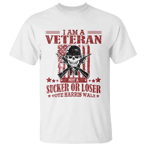 Veteran For Harris Walz T Shirt Not A Sucker Or A Loser American Eagle Flag TS09 White Print Your Wear