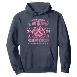 The Year I Beat Cancer Boxing Gloves Fighter Survivor Hoodie TS09 Navy Print Your Wear