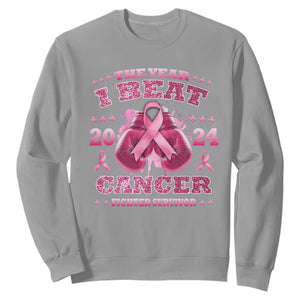 The Year I Beat Cancer Boxing Gloves Fighter Survivor Sweatshirt TS09 Sport Gray Print Your Wear
