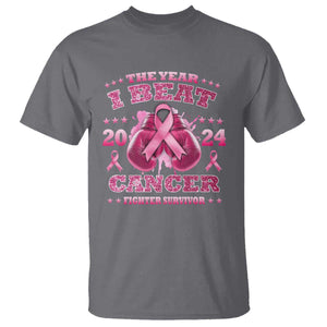 The Year I Beat Cancer Boxing Gloves Fighter Survivor T Shirt TS09 Charcoal Print Your Wear