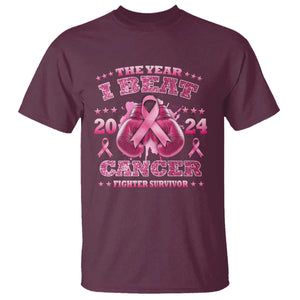 The Year I Beat Cancer Boxing Gloves Fighter Survivor T Shirt TS09 Maroon Print Your Wear