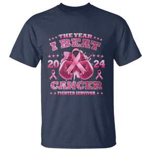 The Year I Beat Cancer Boxing Gloves Fighter Survivor T Shirt TS09 Navy Print Your Wear