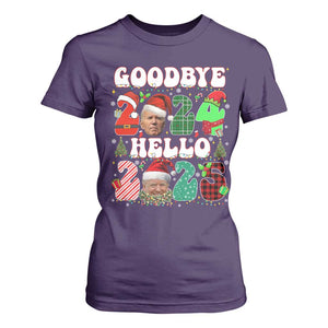 Funny Goodbye 2024 Hello 2025 With Trump T Shirt For Women TS09 Purple Print Your Wear
