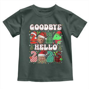 Funny Goodbye 2024 Hello 2025 With Trump Toddler T Shirt TS09 Dark Forest Green Print Your Wear