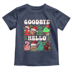 Funny Goodbye 2024 Hello 2025 With Trump Toddler T Shirt TS09 Navy Print Your Wear