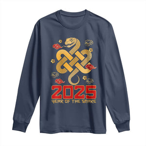 Year Of The Snake 2025 Long Sleeve Shirt Lunar New Year Chinese Traditional TS09 Navy Print Your Wear