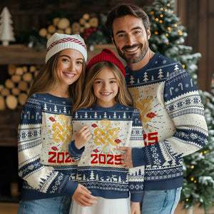 Year Of The Snake 2025 Ugly Christmas Sweater Lunar New Year Chinese Traditional TS09 Navy Print Your Wear