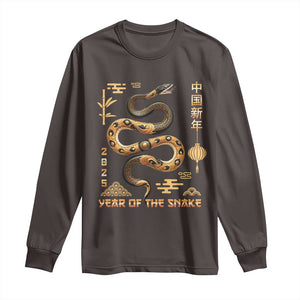Lunar New Year 2025 Long Sleeve Shirt Year Of The Snake 2025 Chinese China TS09 Dark Chocolate Print Your Wear