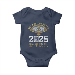 Year Of The Snake 2025 Baby Onesie Happy New Year Chinese China TS09 Navy Print Your Wear