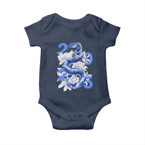 Year Of The Snake 2025 Baby Onesie Chinese New Year Blue Snake TS09 Navy Print Your Wear
