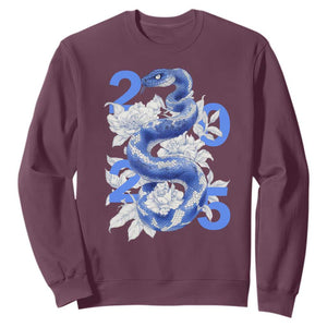 Year Of The Snake 2025 Sweatshirt Chinese New Year Blue Snake TS09 Maroon Print Your Wear