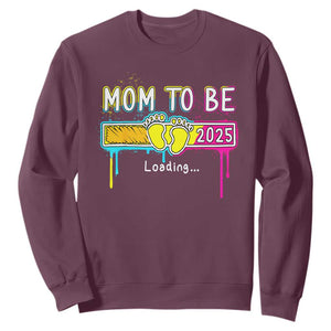New Mom 2025 Sweatshirt Loading Mom To Be Est 2025 TS09 Maroon Print Your Wear