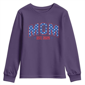 Mom Est 2025 Youth Sweatshirt Patriotic America Flag New Mother TS09 Purple Print Your Wear