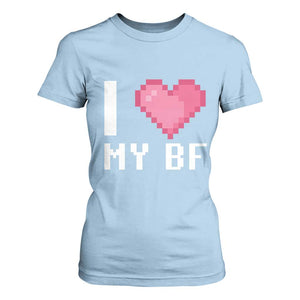 Funny Girlfriend T Shirt For Women I Love My BF Boyfriend Valentines TS09 Light Blue Print Your Wear