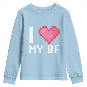 Funny Girlfriend Youth Sweatshirt I Love My BF Boyfriend Valentines TS09 Light Blue Print Your Wear