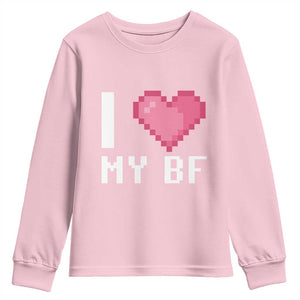 Funny Girlfriend Youth Sweatshirt I Love My BF Boyfriend Valentines TS09 Light Pink Print Your Wear
