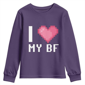 Funny Girlfriend Youth Sweatshirt I Love My BF Boyfriend Valentines TS09 Purple Print Your Wear