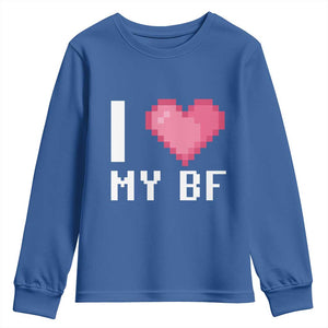 Funny Girlfriend Youth Sweatshirt I Love My BF Boyfriend Valentines TS09 Royal Blue Print Your Wear