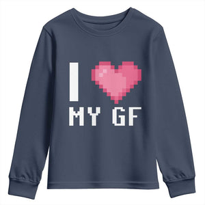 Funny Boyfriend Youth Sweatshirt I Love My GF Girlfriend Valentines TS09 Navy Print Your Wear