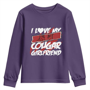 Funny Boyfriend Youth Sweatshirt I Love My Cougar Girlfriend Valentines TS09 Purple Print Your Wear