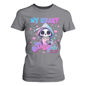 Funny Valentine's Day T Shirt For Women My Heart Pops For You Cute Death Grim Popcorn TS09 Charcoal Print Your Wear