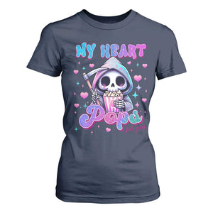 Funny Valentine's Day T Shirt For Women My Heart Pops For You Cute Death Grim Popcorn TS09 Navy Print Your Wear