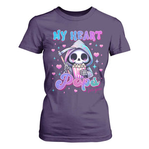 Funny Valentine's Day T Shirt For Women My Heart Pops For You Cute Death Grim Popcorn TS09 Purple Print Your Wear