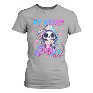 Funny Valentine's Day T Shirt For Women My Heart Pops For You Cute Death Grim Popcorn TS09 Sport Gray Print Your Wear