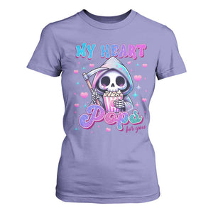 Funny Valentine's Day T Shirt For Women My Heart Pops For You Cute Death Grim Popcorn TS09 Violet Print Your Wear