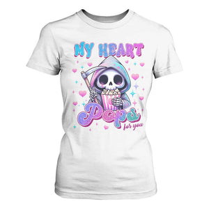 Funny Valentine's Day T Shirt For Women My Heart Pops For You Cute Death Grim Popcorn TS09 White Print Your Wear