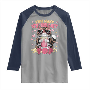 Funny Valentine's Day Raglan Shirt You Make My Heart Pop Cute Cat Popcorn TS09 Sport Gray Navy Print Your Wear