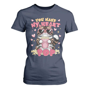 Funny Valentine's Day T Shirt For Women You Make My Heart Pop Cute Cat Popcorn TS09 Navy Print Your Wear
