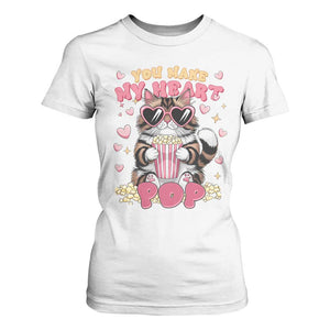 Funny Valentine's Day T Shirt For Women You Make My Heart Pop Cute Cat Popcorn TS09 White Print Your Wear